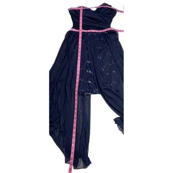 City Triangle Blue Strapless Sweetheart Neck Sequin‎ High Low Dress Sz 3 - Picture 9 of 11